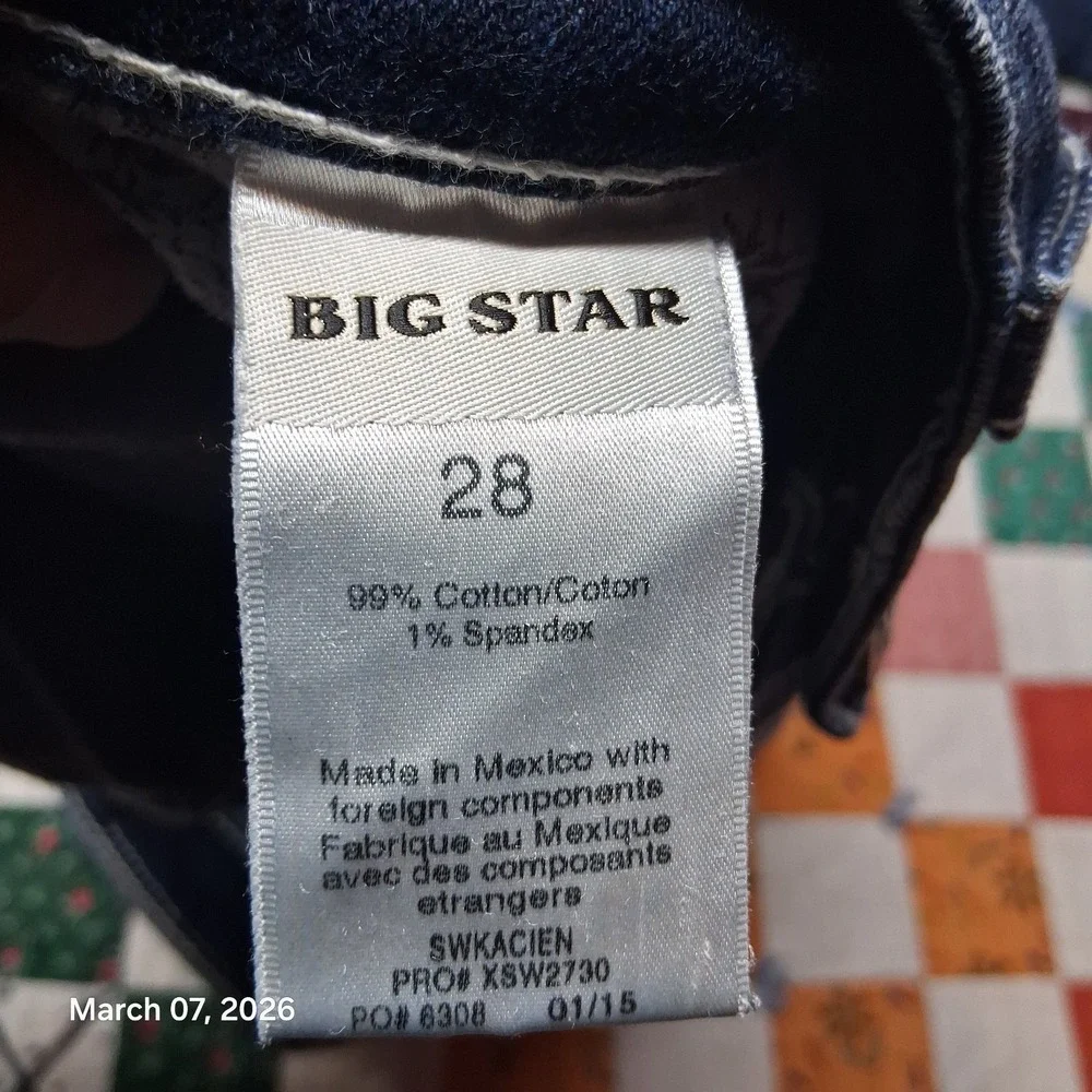 Big Star Cropped Jeans Womens Size 28 Dark Blue‎ Wash Embroidered Pockets